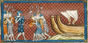 Miniature of Phillip of France arriving in the eastern Mediterranean