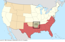 Map of the change to the United States in central North America on June 22, 1868