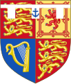 Arms of Prince Andrew, Duke of York, showing an anchor in the central pendant of the label.