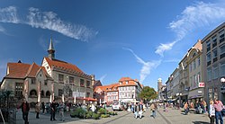 Gänseliesel fountain and pedestrian zone.