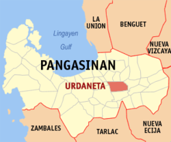 Map of Pangasinan with Urdaneta highlighted