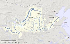 Localización del meandro en un mapa del río Amarillo