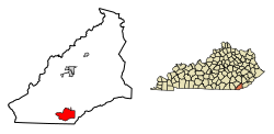 Location of Middlesborough in Bell County, Kentucky.