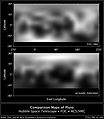 Superfície de Plutó mapada el 1994 a partir de les observacions de la Faint Object Camera (a dalt) i entre el 2002 i el 2003 per l'Advanced Camera for Surveys (a baix), ambdues instruments del telescopi espacial Hubble