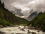 Mountain peak and glacial valley, Alaniya NP