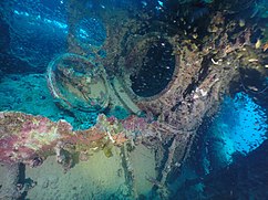 Close-up of the wreck of Japanese submarine I-169.