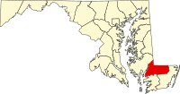 Map of Merilend highlighting Wicomico County