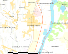 Mapa obce Crêches-sur-Saône