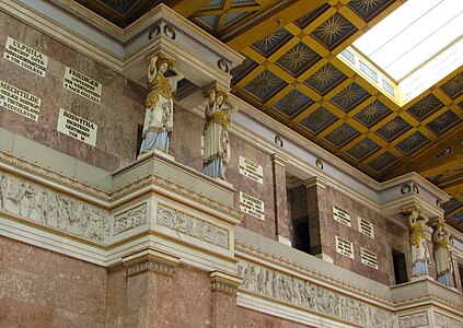 Polychrome Greek Revival caryatids of the Walhalla Temple, near Regensburg, Germany, designed by Leo von Klenze in 1821, built in 1830-1842[24]