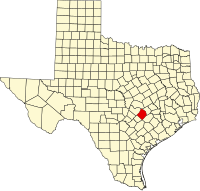 Map of Teksas highlighting Bastrop County