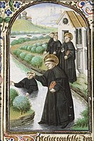 St. Maurus of Glanfeuil, walking on the water, saves St. Placidius from drowning - miniature on folio 083r