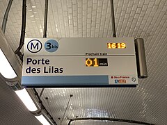 Ligne 3 bis, 16 h 19 Direction Porte des Lilas : - Prochain train dans 01 minute. Variante des lignes 3 bis et 7 bis.