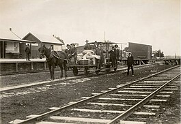 Horse-drawn tramway at Welshpool railway station