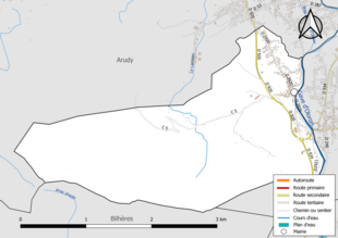 Carte en couleur présentant le réseau hydrographique de la commune