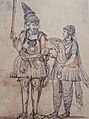 Sketch of a woman (right) wearing a suthan