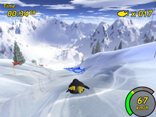 Tux dévalant la montagne dans Tux Racer