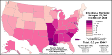 In 2019, 16,425 cases of intentional homicide took place in the United States. This means that the homicide rate (per 100,000 residents) was measured at 5.0.