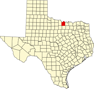 Map of Texas highlighting Montague County