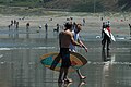 A skimboarder