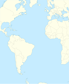 Mapa konturowa Oceanu Atlantyckiego, u góry nieco na prawo znajduje się punkt z opisem „Haría”