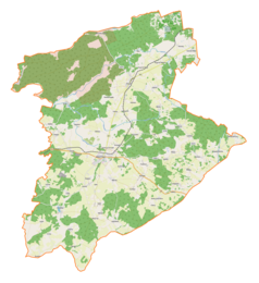 Mapa konturowa gminy Biała Piska, blisko centrum u góry znajduje się punkt z opisem „Zalesie”