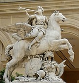 Faima Regelui Călărind Un Pegas; de Antoine Coysevox; 1701-1702; marmură de Carrara; înălțime: 3,15 m, lățime: 2,91 m, adâncime: 1,28 m; Luvru