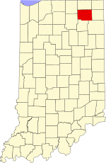 Map of Indiana highlighting Noble County