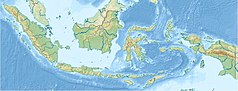 Mapa konturowa Indonezji, blisko prawej krawiędzi znajduje się punkt z opisem „ujście”