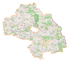 Mapa konturowa powiatu chełmskiego, na dole nieco na prawo znajduje się punkt z opisem „Wólka Leszczańska”