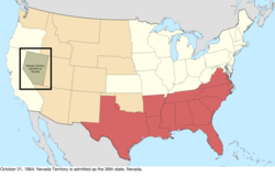 Map of the change to the United States in central North America on October 31, 1864