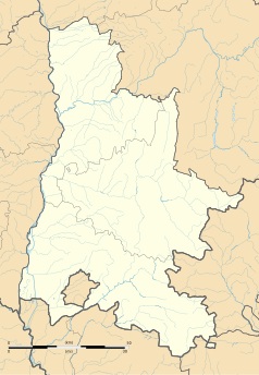 Mapa konturowa Drôme, blisko centrum na prawo znajduje się punkt z opisem „Die”