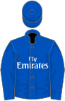 Bleu, le logo "Emirates" blanc.