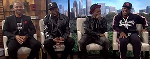 Members with Bobby Brown as “RBRM” during a 2018 interview. From left to right: Ronnie DeVoe, Bobby Brown, Ricky Bell, and Michael Bivins.