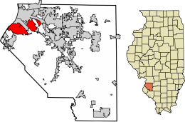 Location of Cahokia Heights in St. Clair County, Illinois.