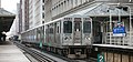 Image 38A Howard bound Red Line train temporarily rerouted to elevated tracks at Randolph station, Chicago. Photo credit: Daniel Schwen (from Portal:Illinois/Selected picture)