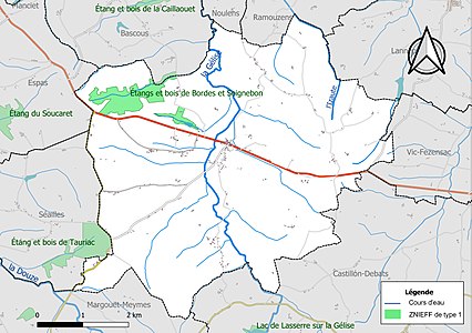 Carte de la ZNIEFF de type 1 sur la commune.