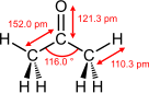 Full structural formula of acetone with dimensions