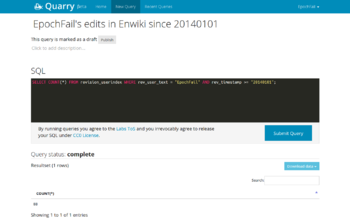 A screenshot of the Quarry SQL writing interface after execution completed. The results set appears directly beneath the query writing pane.