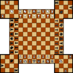 Position initiale d'une partie d'échecs forteresse. Les pièces à l'intérieur des forteresses sont disposées selon la volonté des joueurs.