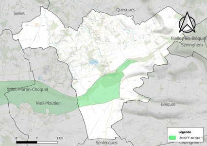 Carte de la ZNIEFF de type 1 sur la commune.