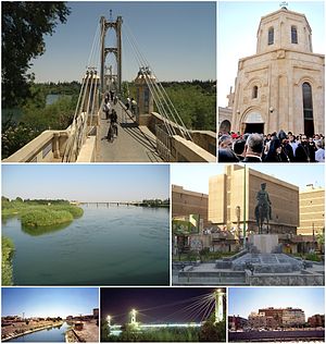 Suspension bridge • Memorial of Armenian genocide Euphrates River • March 8 Square Panorama of Deir ez-Zor