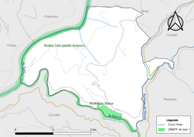 Carte des ZNIEFF de type 1 de la commune.