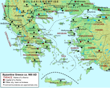 Carte de la Grèce byzantine divisée en thèmes (vers 900)