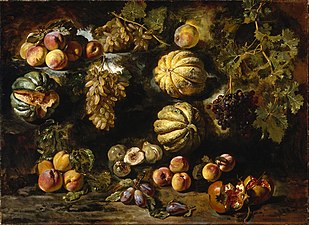 Kleines Stillleben mit Melonen, Pfirsichen, Trauben, Feigen und Granatapfel, Öl auf Leinwand, 94,6 × 128,3 cm, Museum of Fine Arts, Houston