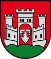 Aktuelles Wappen der Stadt Büren mit dem alten Wappen der Stadt Büren im Tor