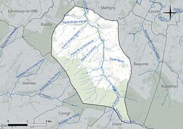 Carte en couleur présentant le réseau hydrographique de la commune