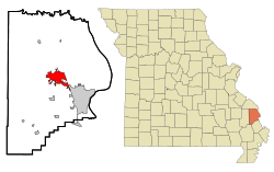 Location of Jackson in Cape Girardeau County, Missouri.