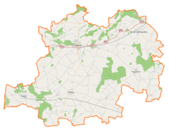 Mapa konturowa powiatu gostyńskiego, u góry po prawej znajduje się punkt z opisem „Bruczków”