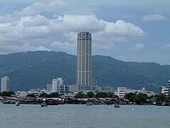 Exterior of Komtar with clan jetties in foreground, 2003.