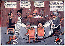 Poskad komik sekitar tahun 1910-1920 mempromosikan "The Great Big Baked Potato".